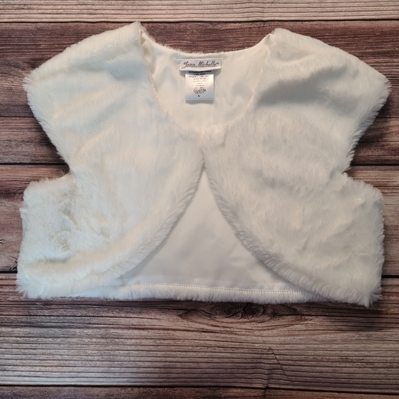 Jona Michelle creme & Gold lace/tulle dress sz 8 with "fur" wrap - Picture 4 of 5